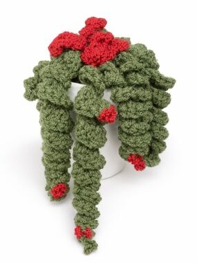 LD Yarn Creations Handmade Green & Red Crocheted Plant Décor – Approx 6” Tall